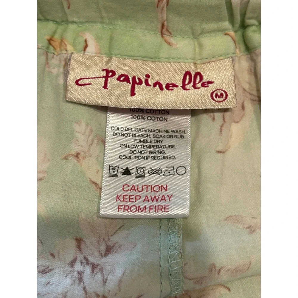 Papinelle Pajama Set Sz M Green Floral Cotton Button Up Crop Cottagecore Garden